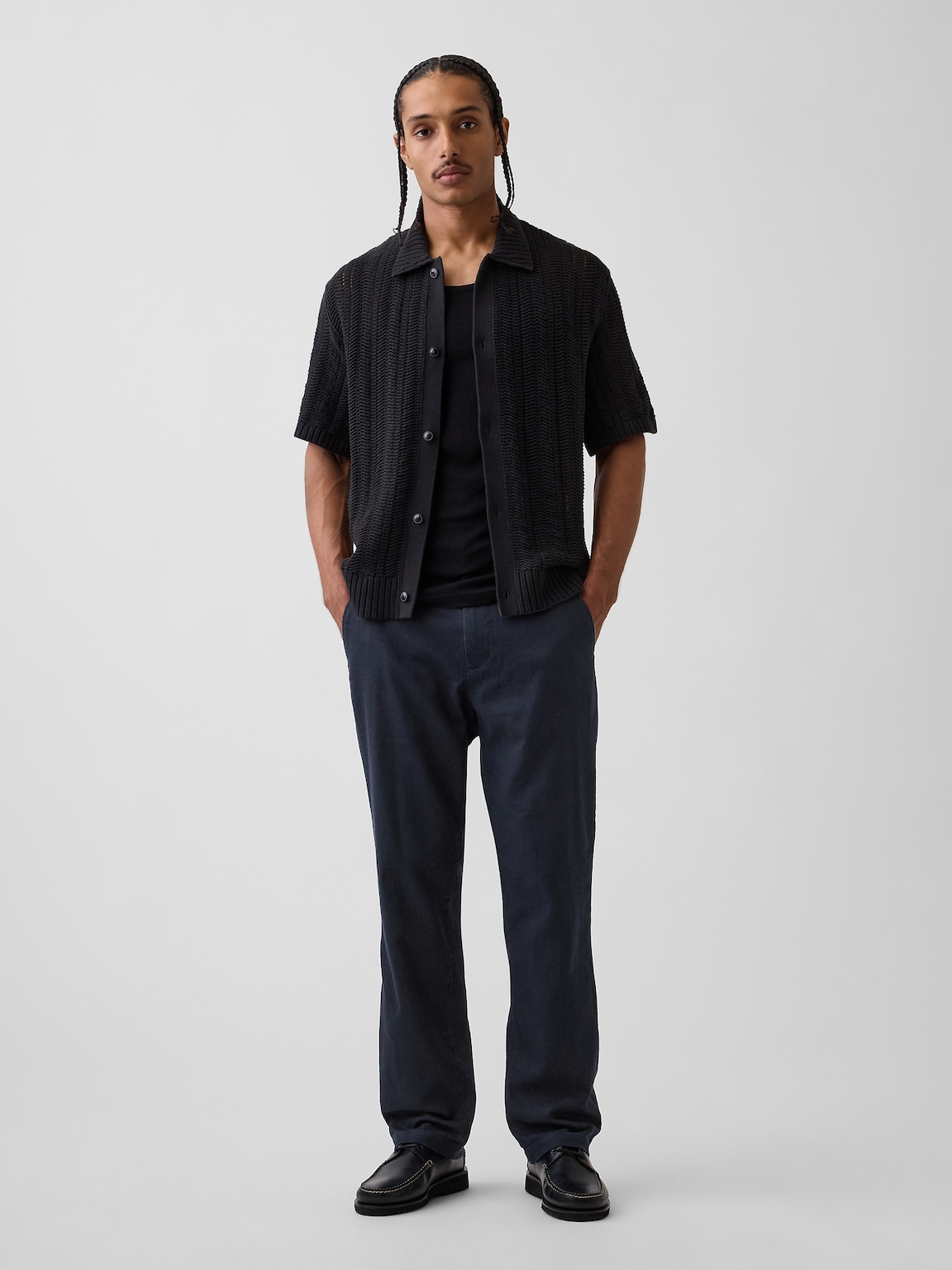 Linen-Cotton Relaxed Straight Trousers