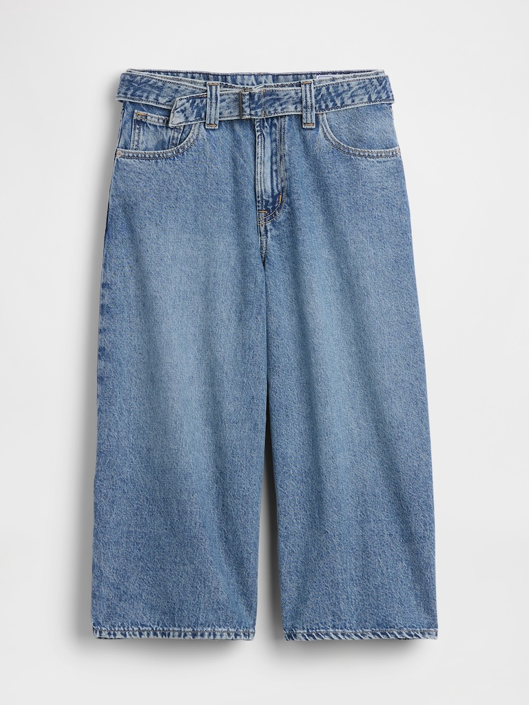 High Rise Belted Barrel Culotte Jeans