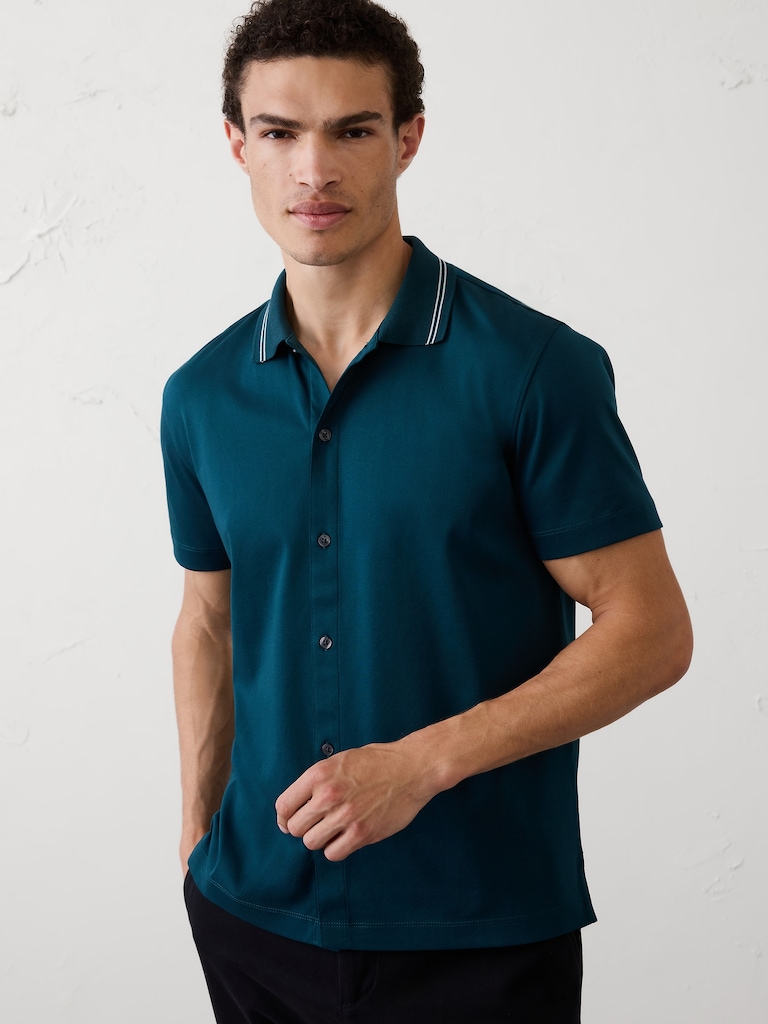 Standard-Fit Luxe Touch Button-Down Polo