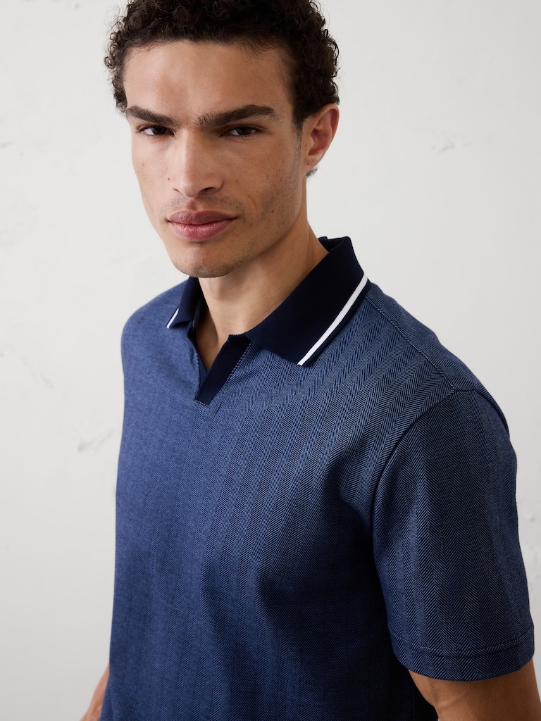 Standard-Fit Luxe Touch Johnny-Collar Polo