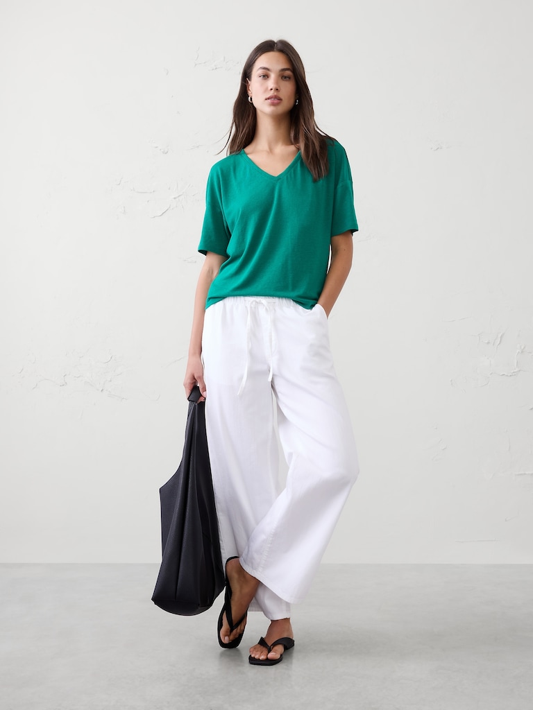 Linen-Blend V-Neck Shirt