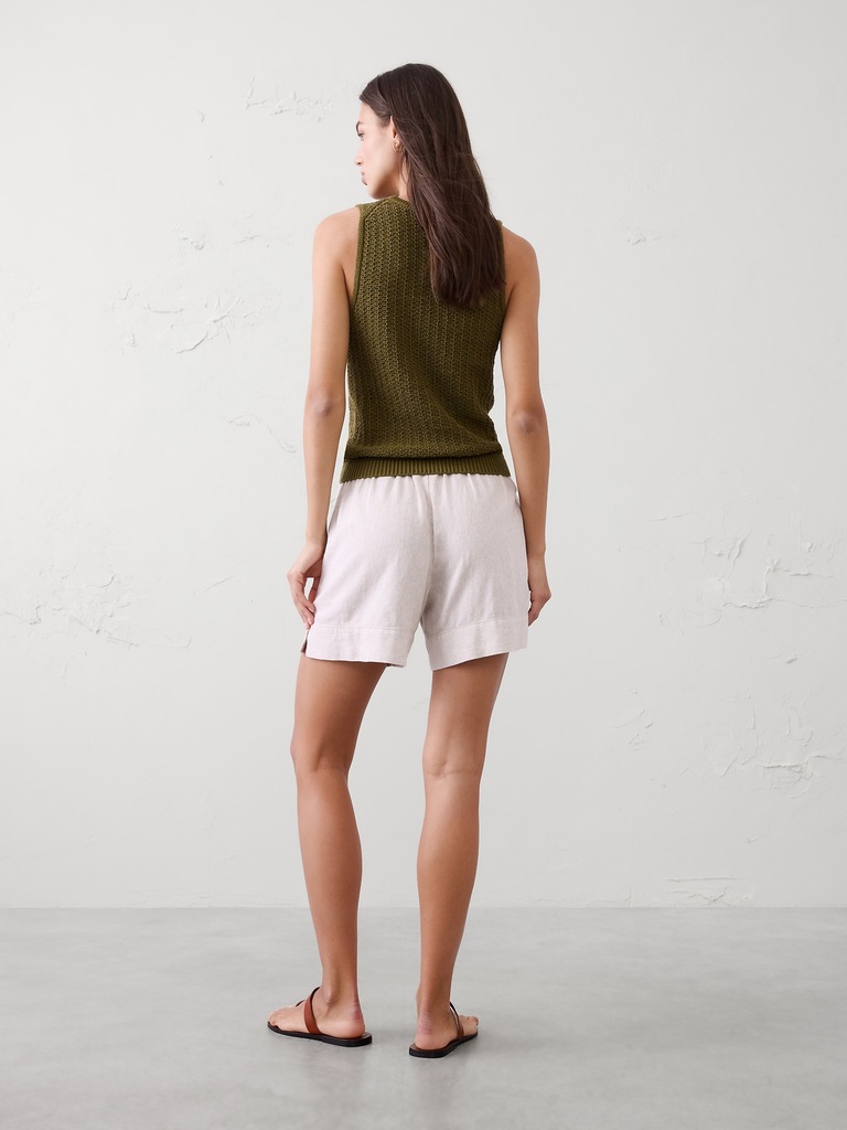 High-Rise Linen-Blend Pull-On Short