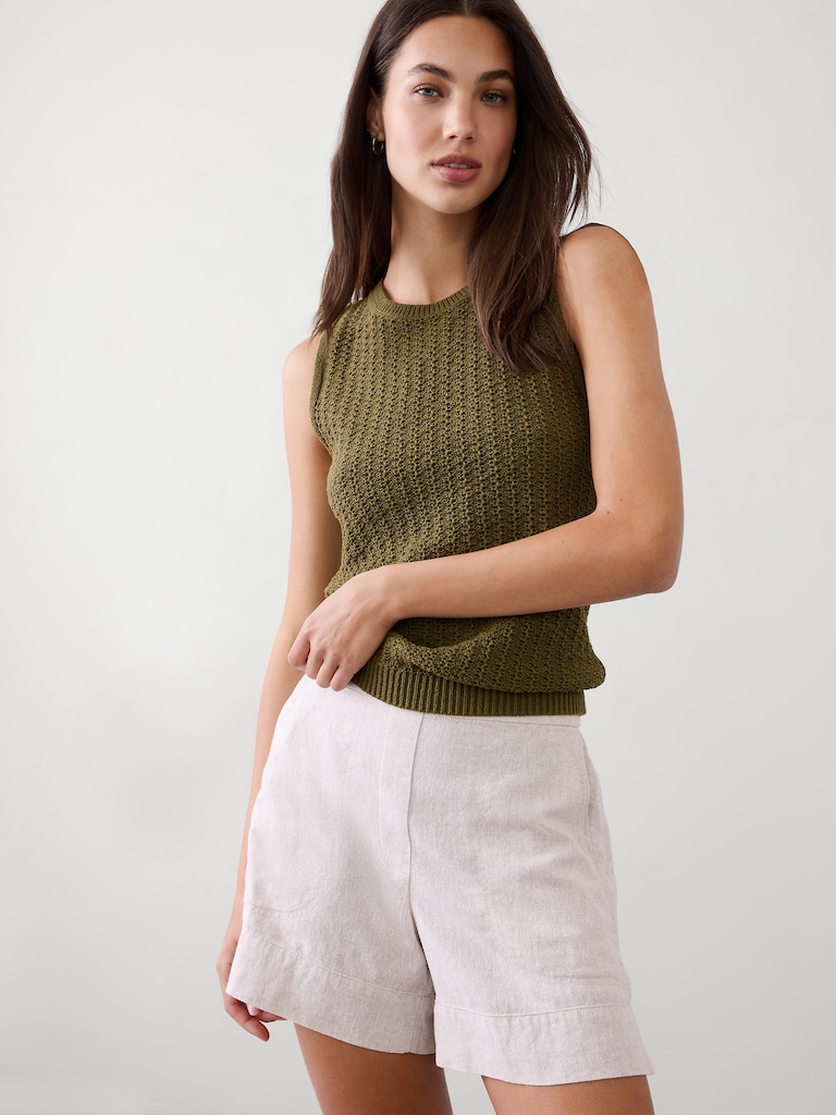 High-Rise Linen-Blend Pull-On Short