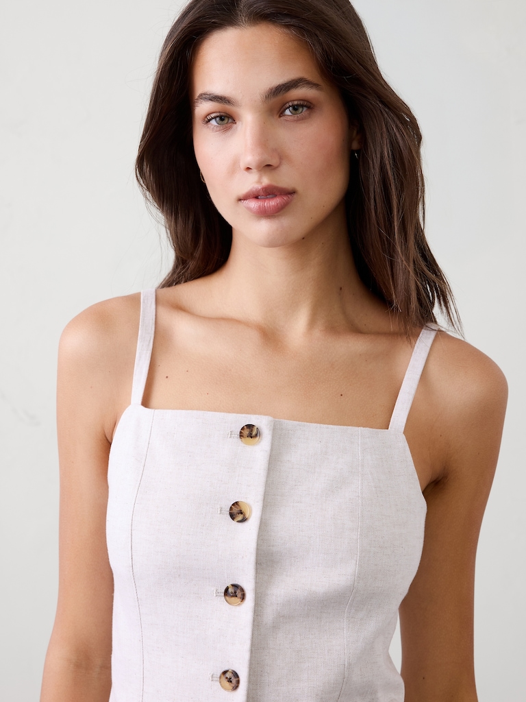Linen-Blend Square-Neck Cutaway Vest