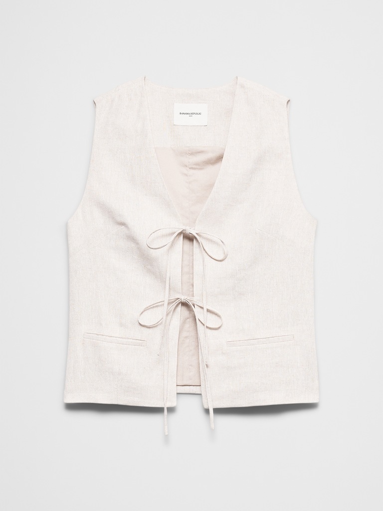 Linen-Blend Tie-Front Vest