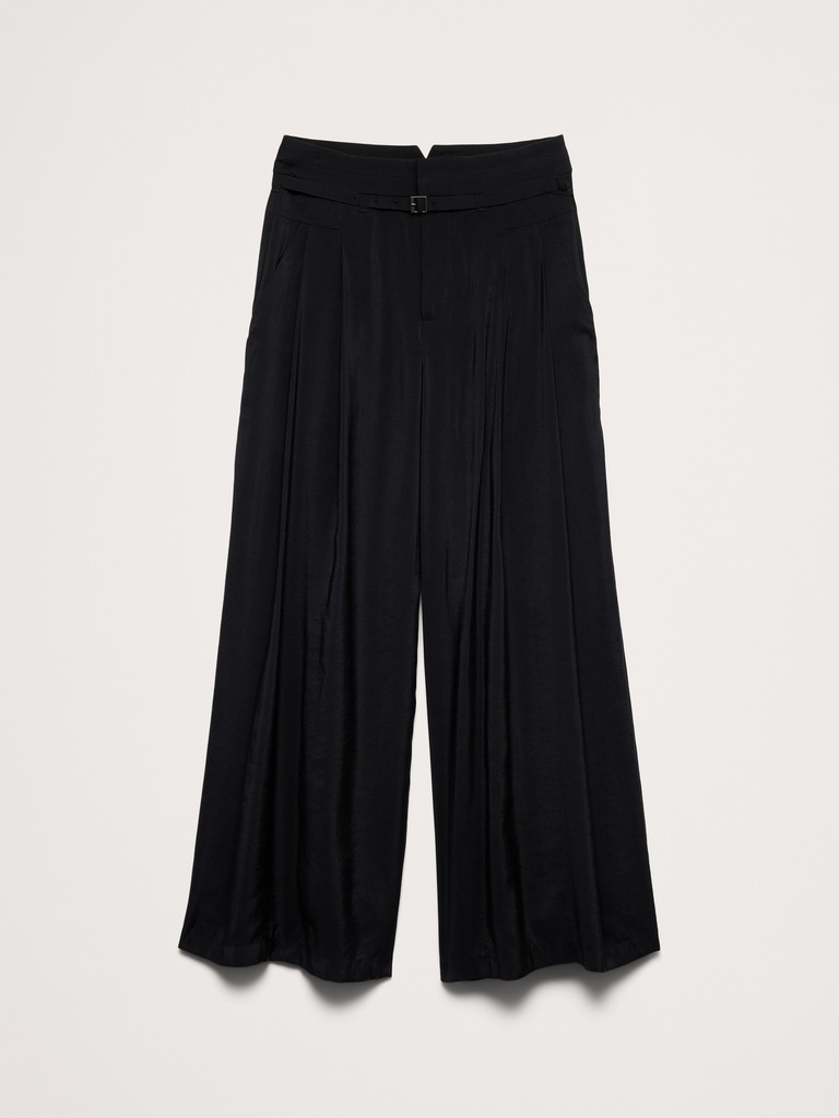 Pleated Wide-Leg Cropped Pant in Luster Twill