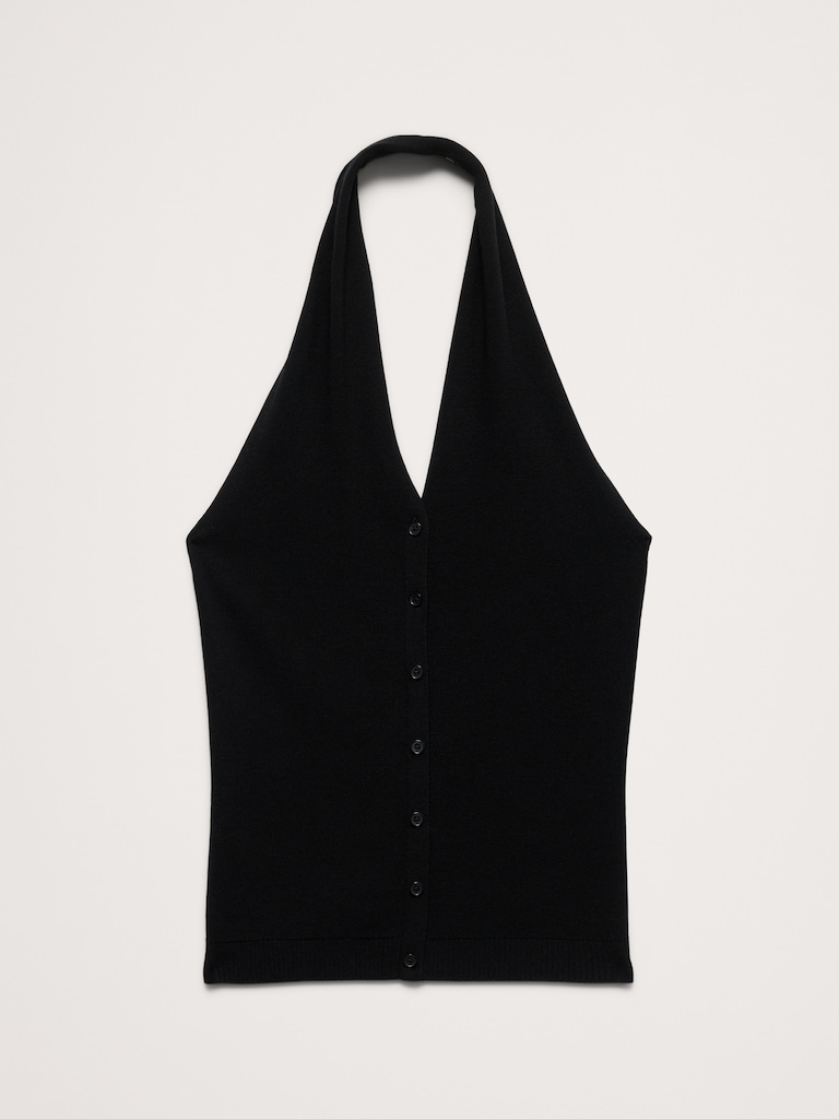 Sculpted Button-Front Halter Top
