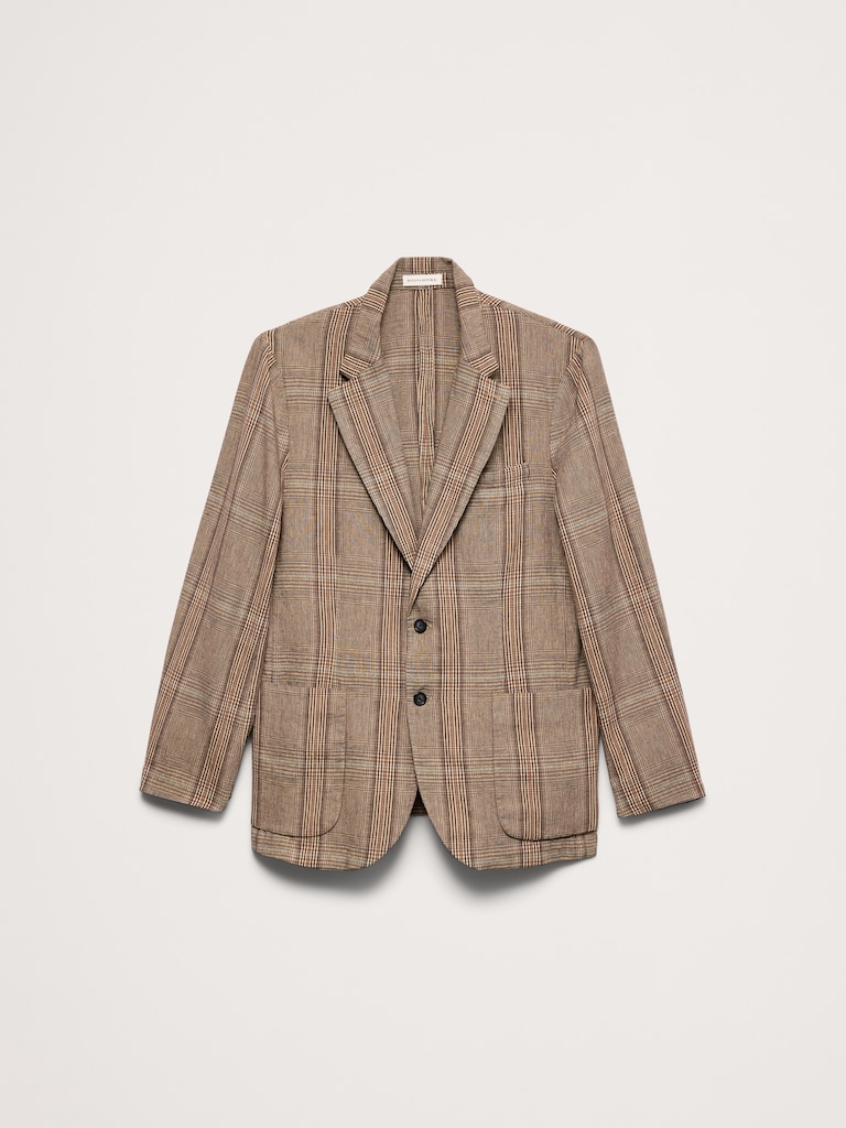 Italian Plaid Cotton-Linen Blazer