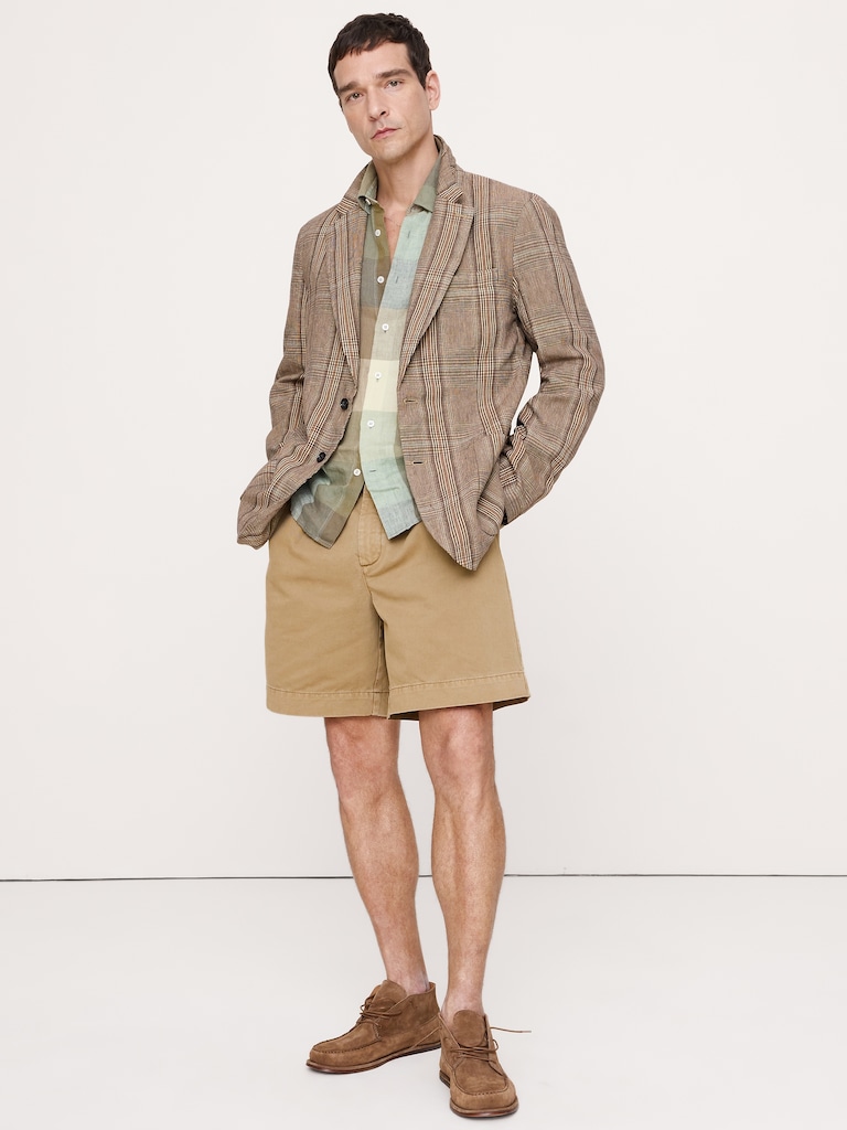 Italian Plaid Cotton-Linen Blazer