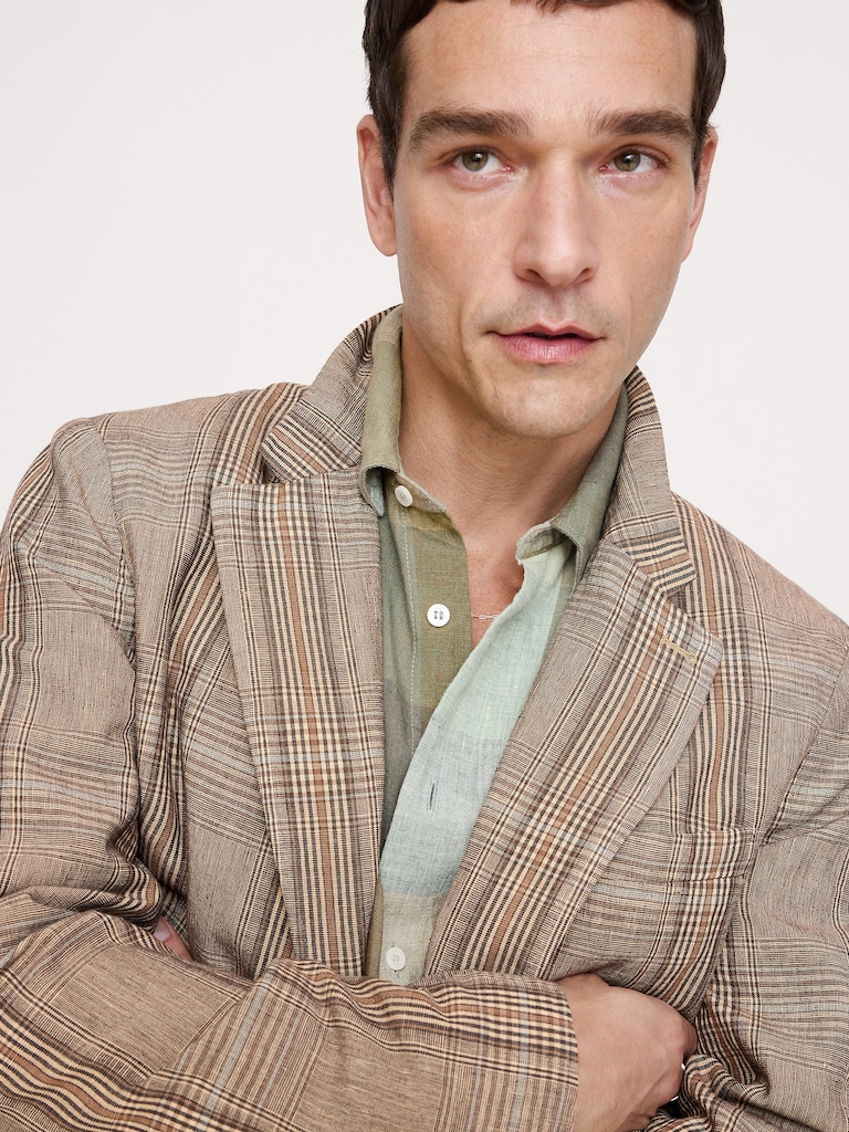 Italian Plaid Cotton-Linen Blazer