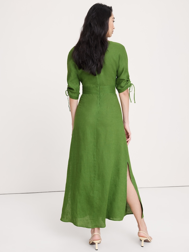 Linen Tie-Sleeve Midi Dress