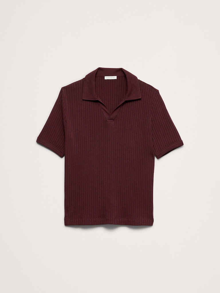 Ribbed Stretch-Cotton Johnny-Collar Polo
