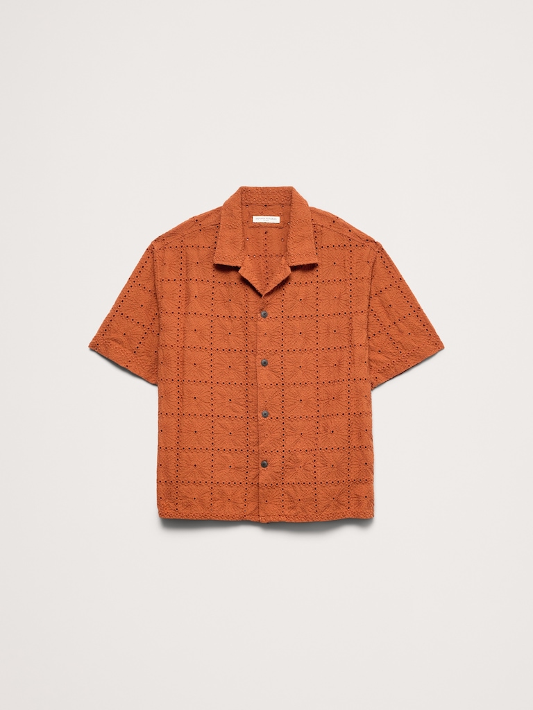 Relaxed-Fit Embroidered Cotton Eyelet Resort Shirt