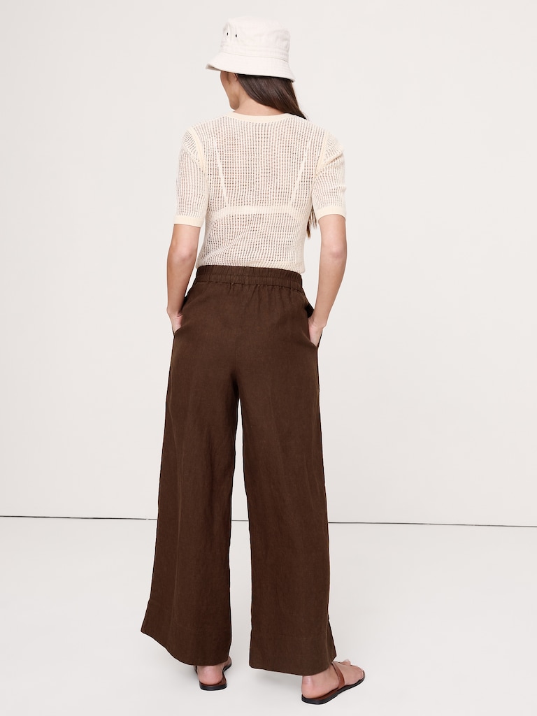 High-Rise Wide-Leg Linen Pull-On Ankle Pant