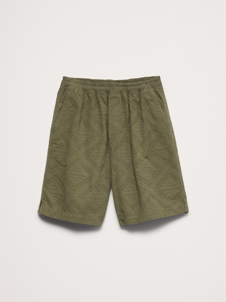 Short à taille extensible en jacquard de coton de 28 cm