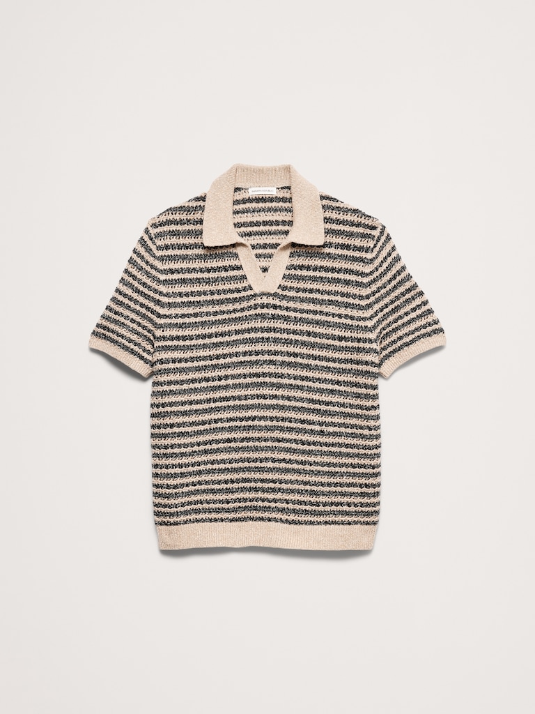Cotton-Blend Bouclé Stripe Sweater Polo