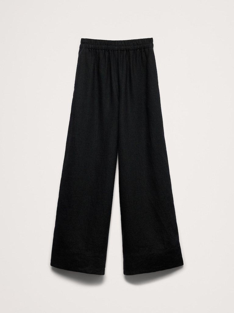 High-Rise Wide-Leg Linen Pull-On Ankle Pant