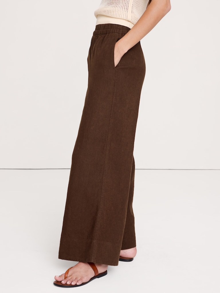 High-Rise Wide-Leg Linen Pull-On Ankle Pant