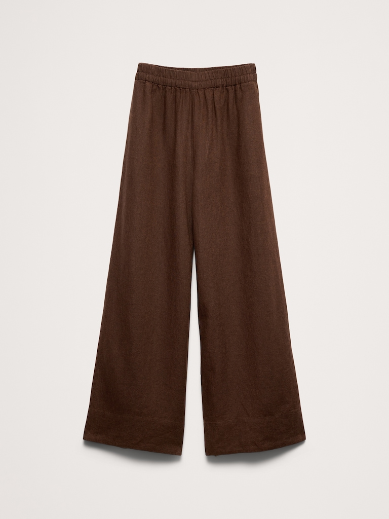 High-Rise Wide-Leg Linen Pull-On Ankle Pant