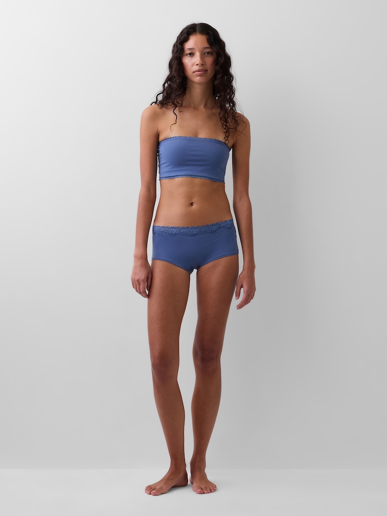 Organic Stretch Cotton Lace-Trim Bandeau Bralette