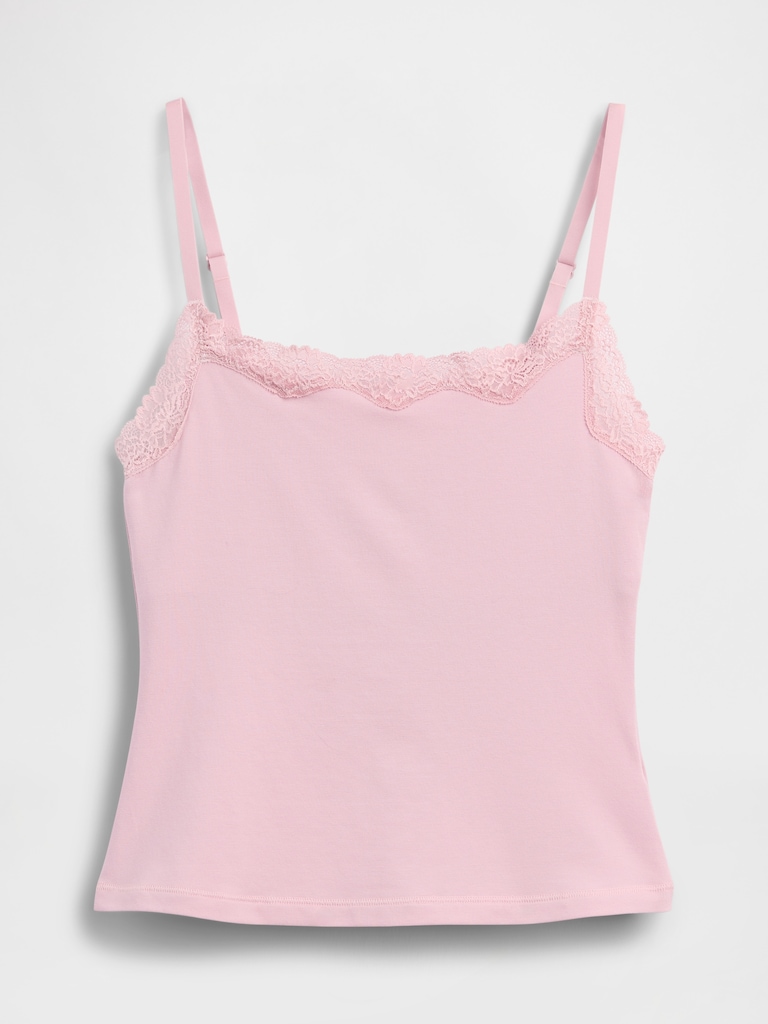 Organic Stretch Cotton Lace-Trim Cami