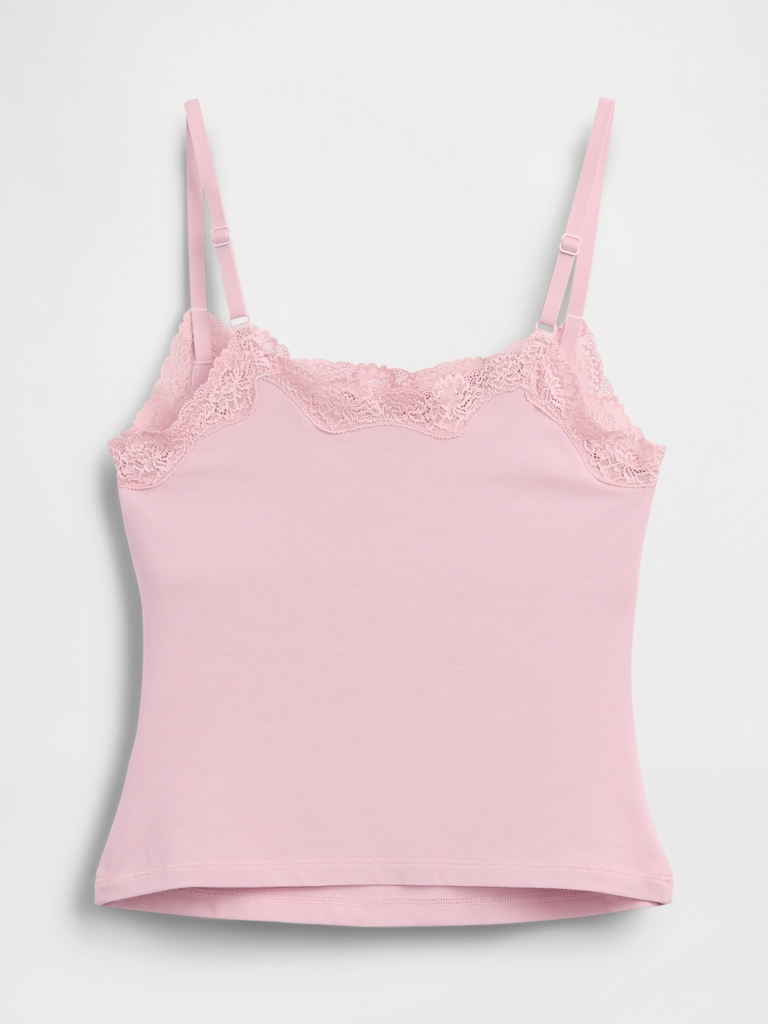 Organic Stretch Cotton Lace-Trim Cami