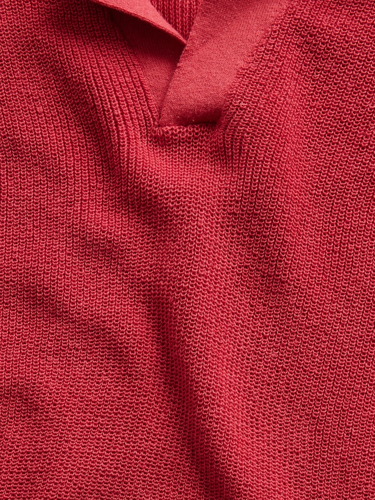 Linen-Blend Camp Polo Sweater Shirt