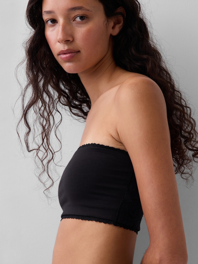 Organic Stretch Cotton Lace-Trim Bandeau Bralette