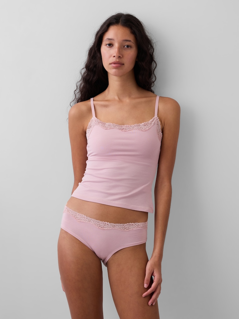 Organic Stretch Cotton Lace-Trim Cami