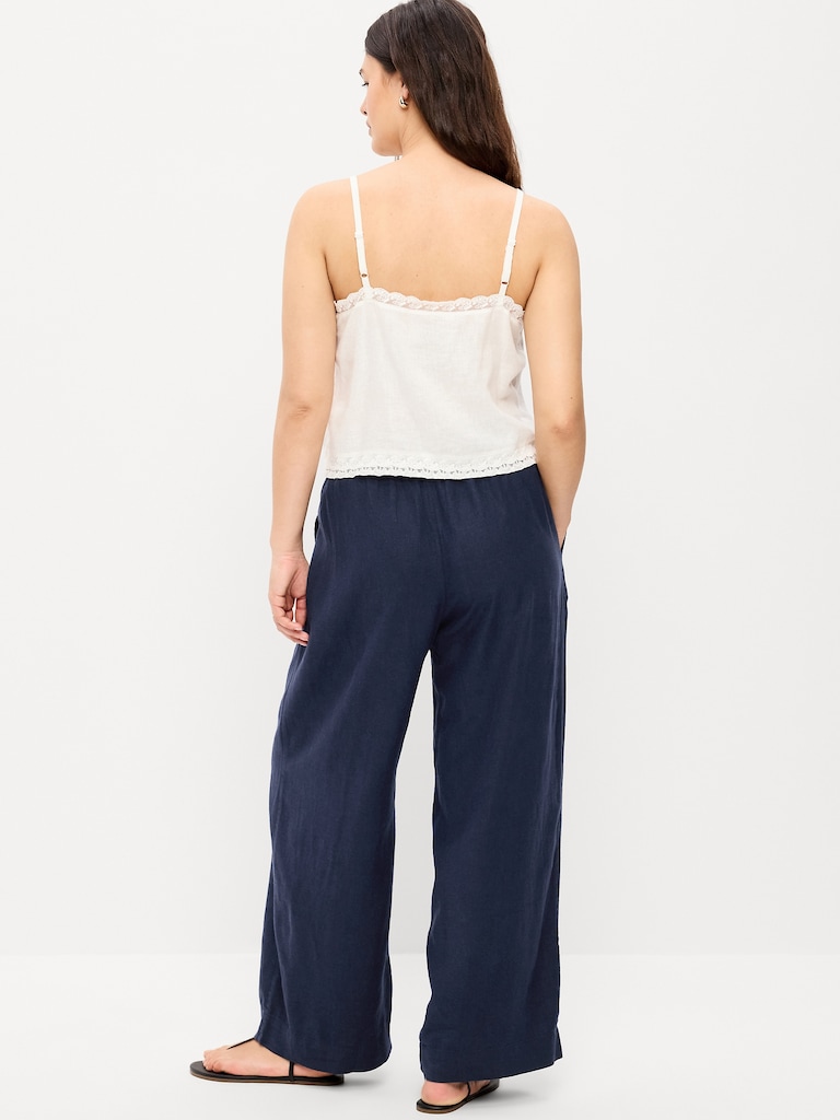 High-Waisted Linen-Blend Super Wide-Leg Pants