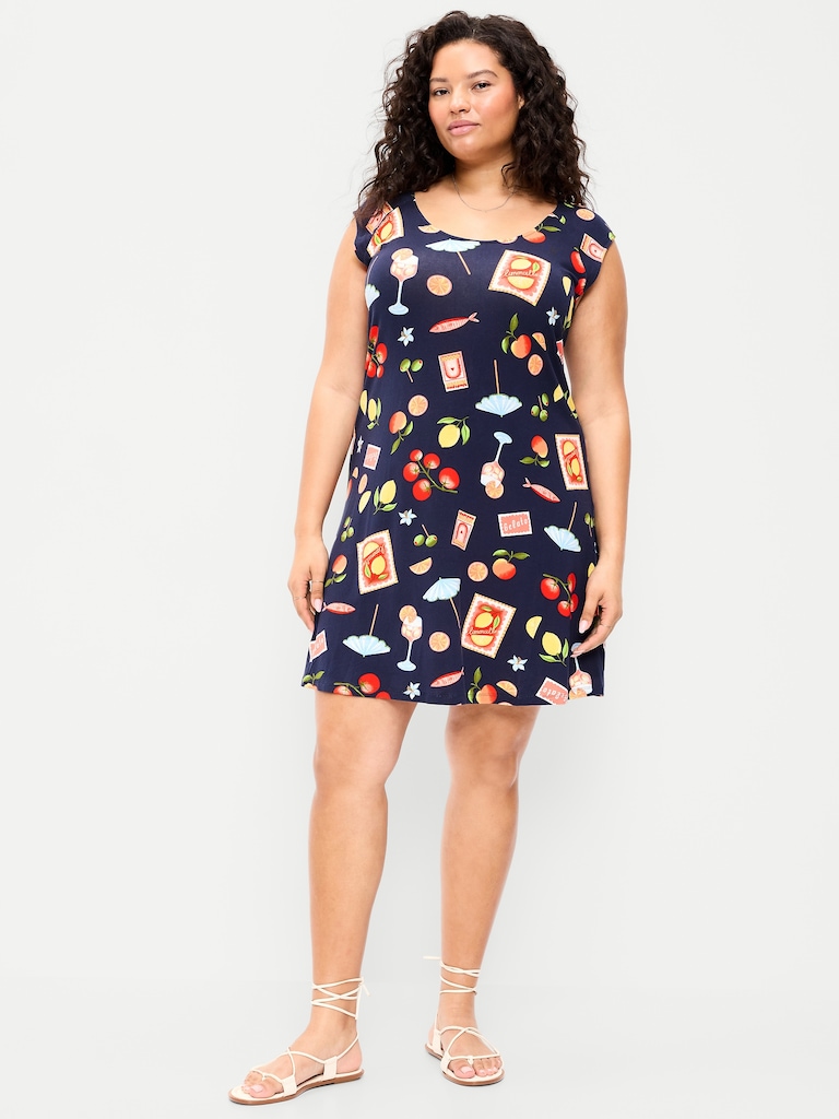 Short-Sleeve Scoop-Neck Mini Dress