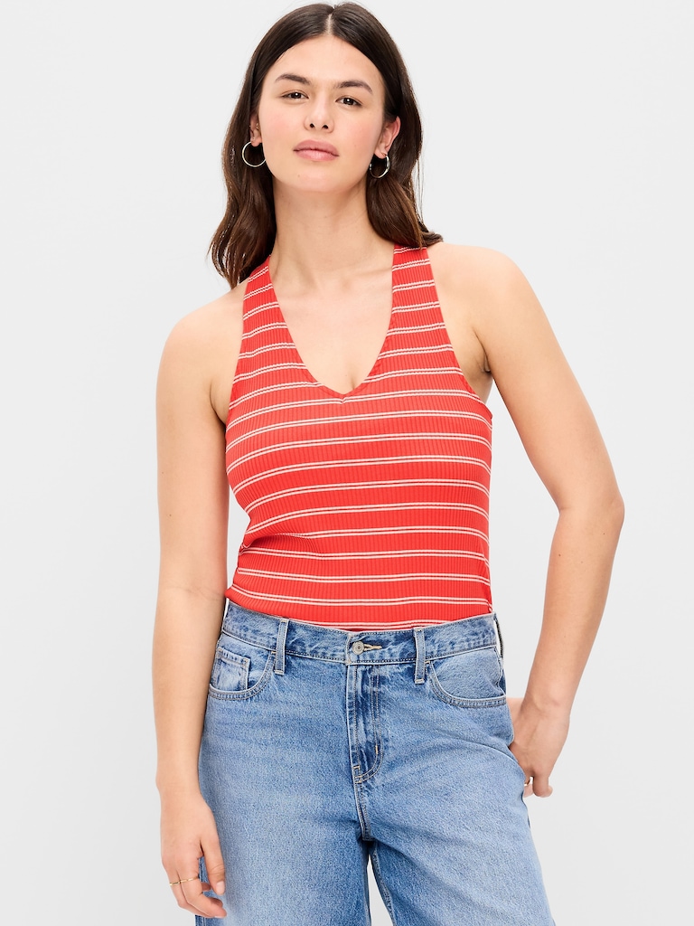 Sleeveless Ribbed Loop-Back Tank Top