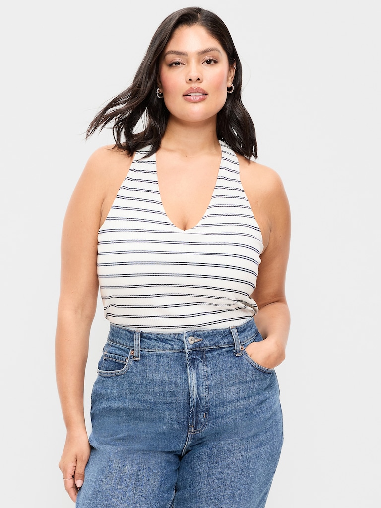 Sleeveless Ribbed Loop-Back Tank Top