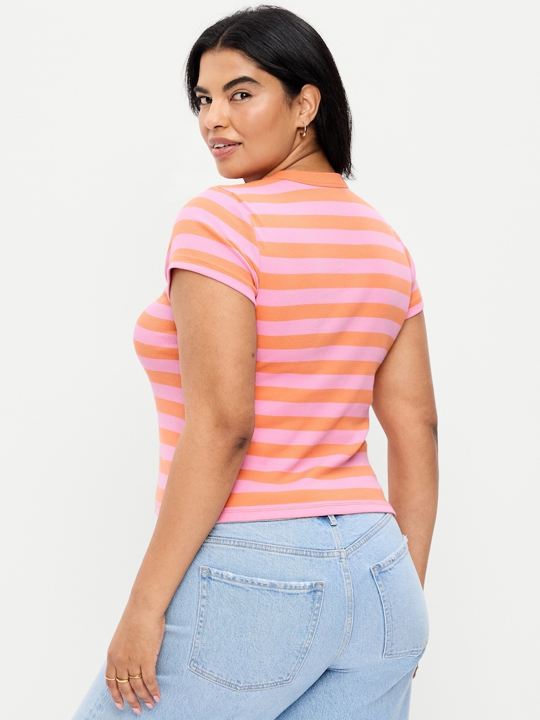 T-shirt moulant côtelé ras du cou