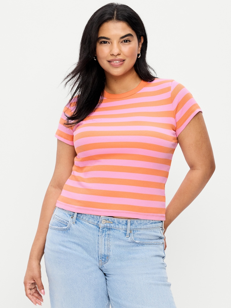 T-shirt moulant côtelé ras du cou