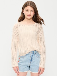 Long-Sleeve Pointelle Knit Sweater for Girls