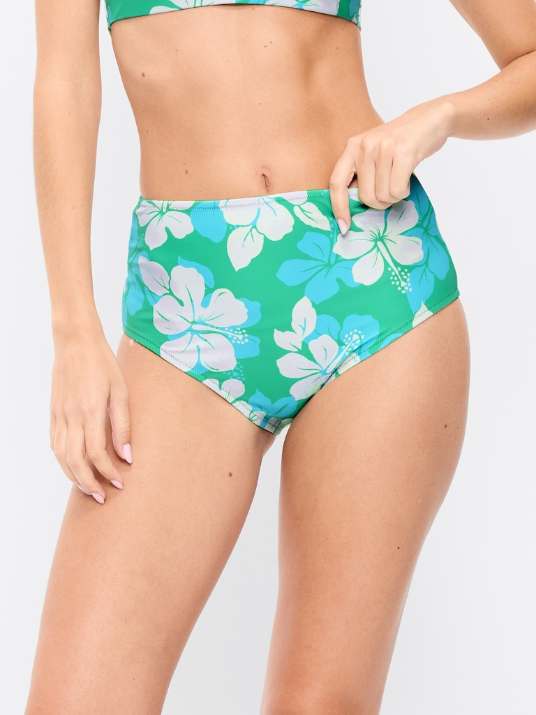 High-Waisted Printed Bikini Swim Bottoms