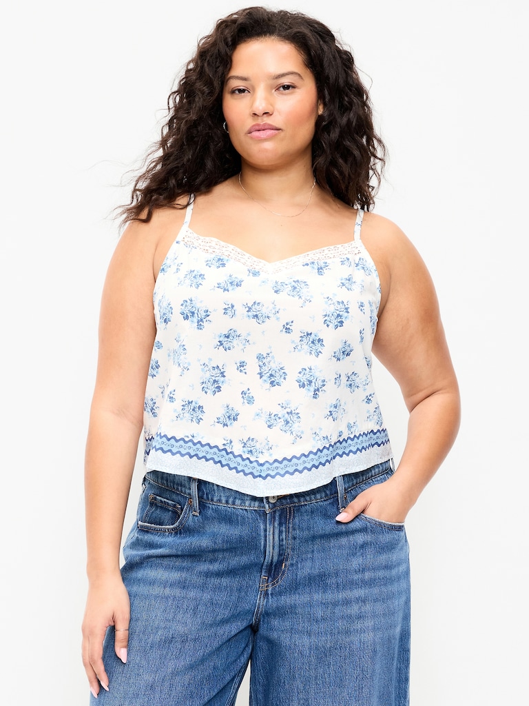 Lace-Trim Scarf Tank Top