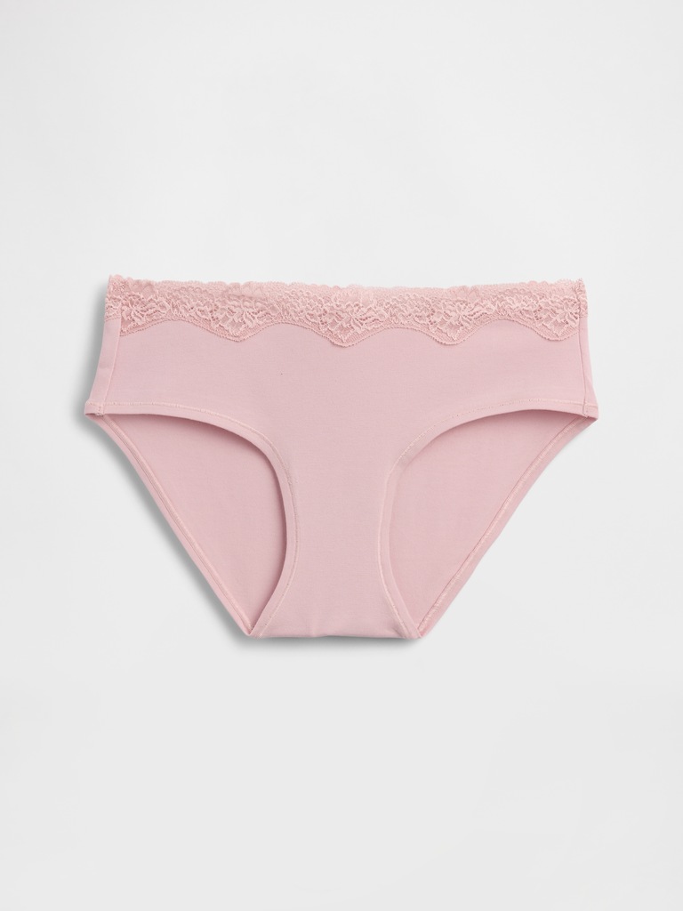 Culotte taille basse en coton biologique extensible à bordure en dentelle
