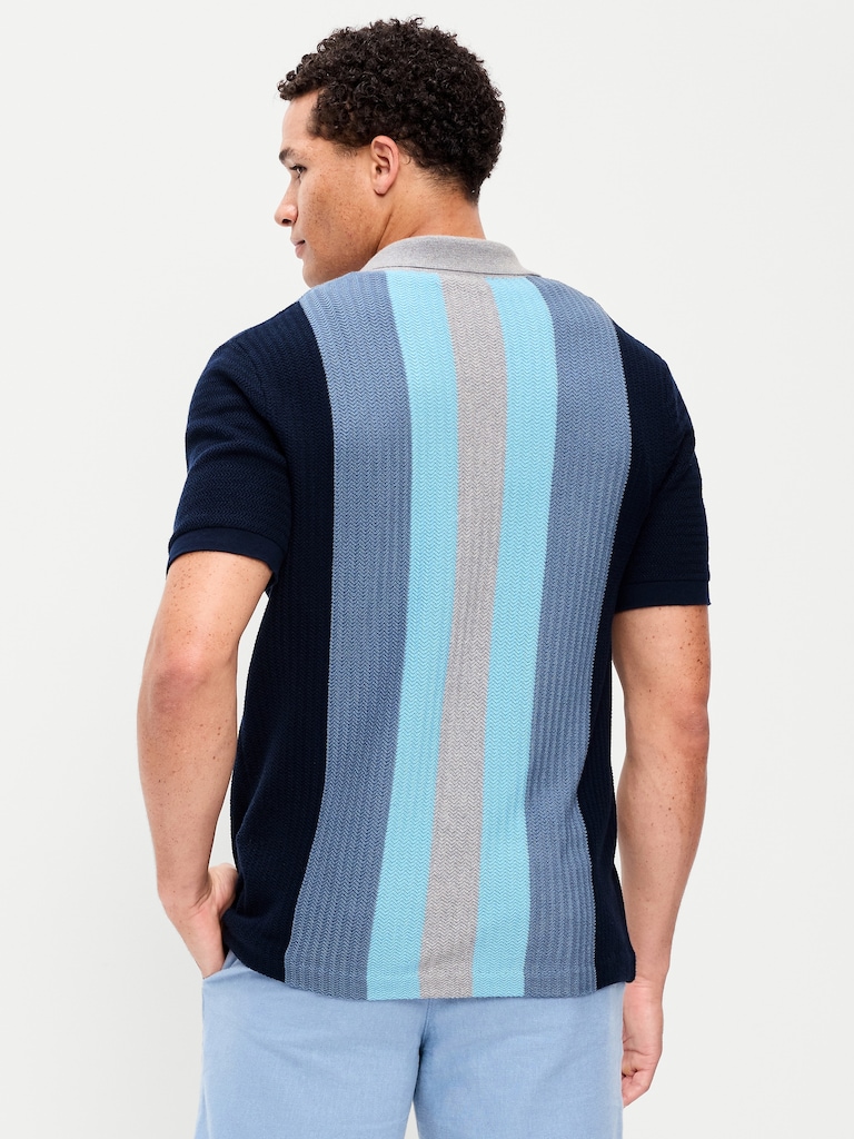 Short-Sleeve Striped Camp Sweater Shirt