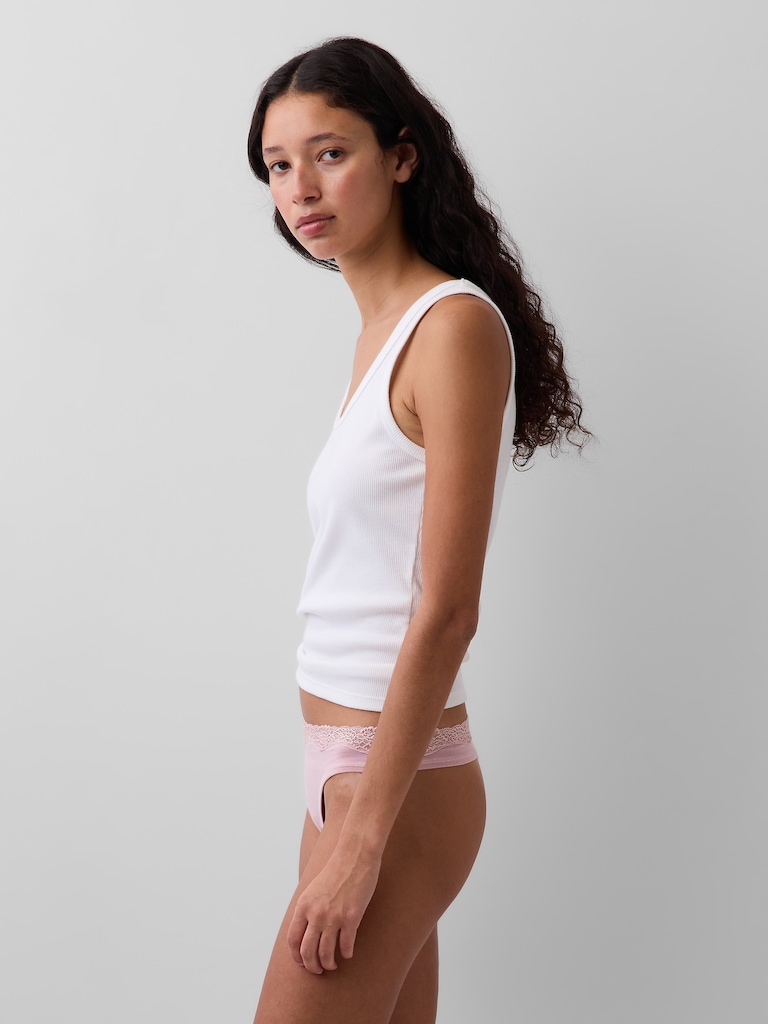 Tanga en coton biologique extensible avec bordure en dentelle