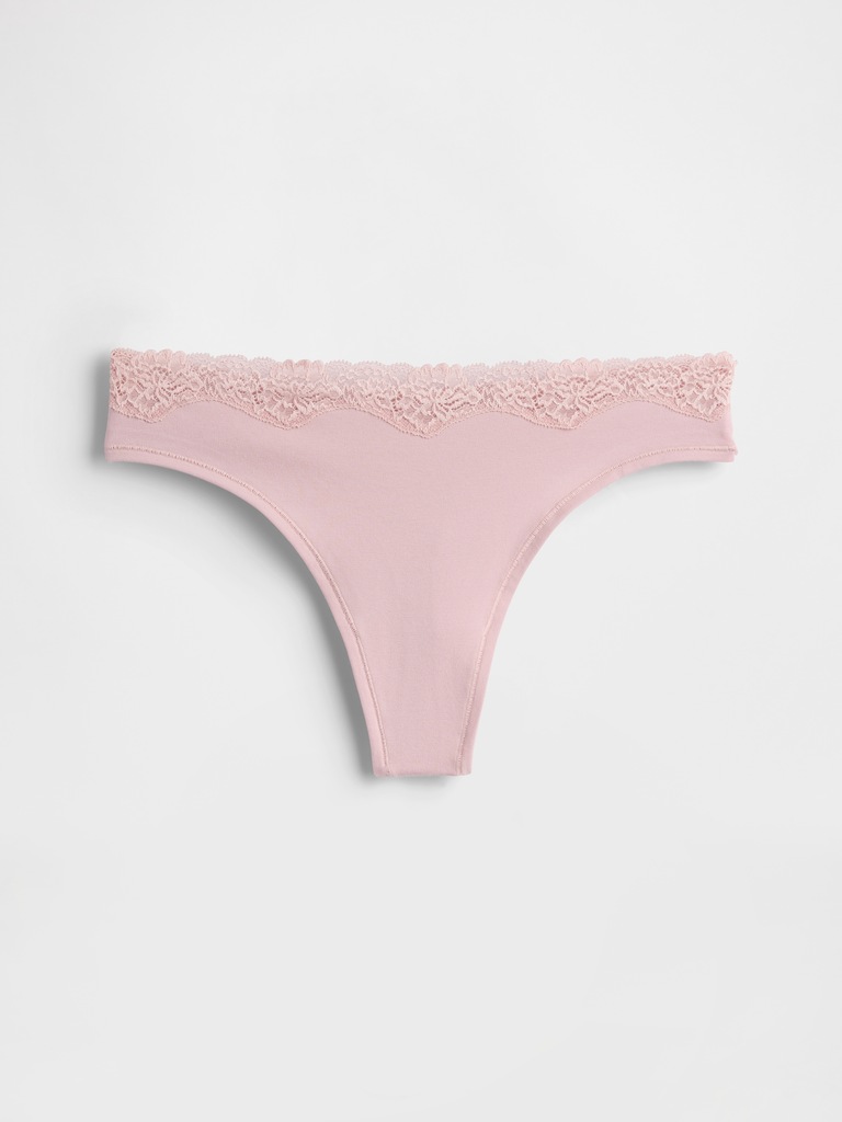 Tanga en coton biologique extensible avec bordure en dentelle