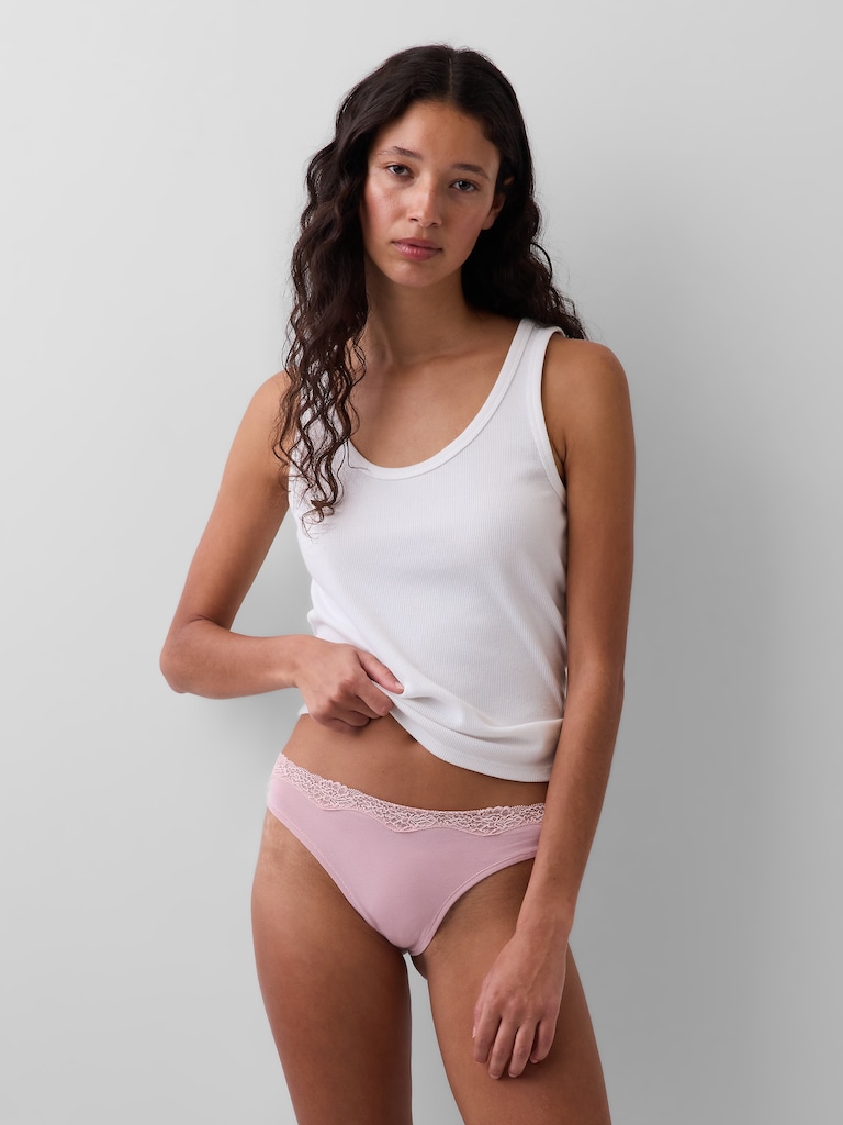 Tanga en coton biologique extensible avec bordure en dentelle