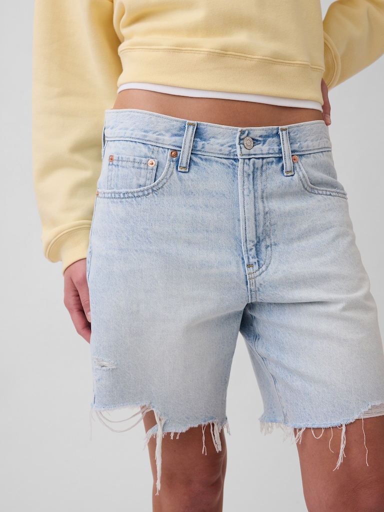 Mid Rise Loose Denim Bermuda Shorts
