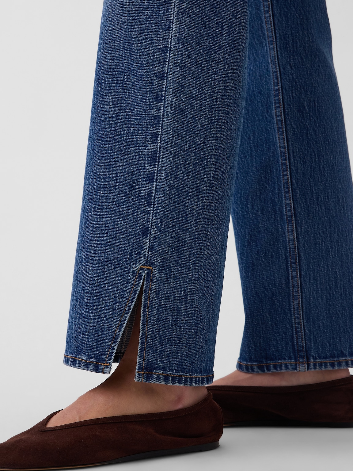 Mid Rise Split-Hem Relaxed Straight Jeans