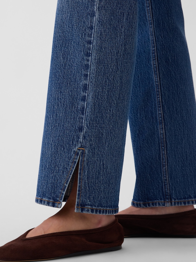 Mid Rise Split-Hem Straight Jeans