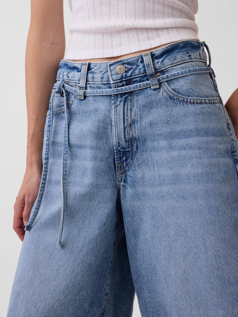 11" Mid Rise Micro Belt Longline Denim Shorts