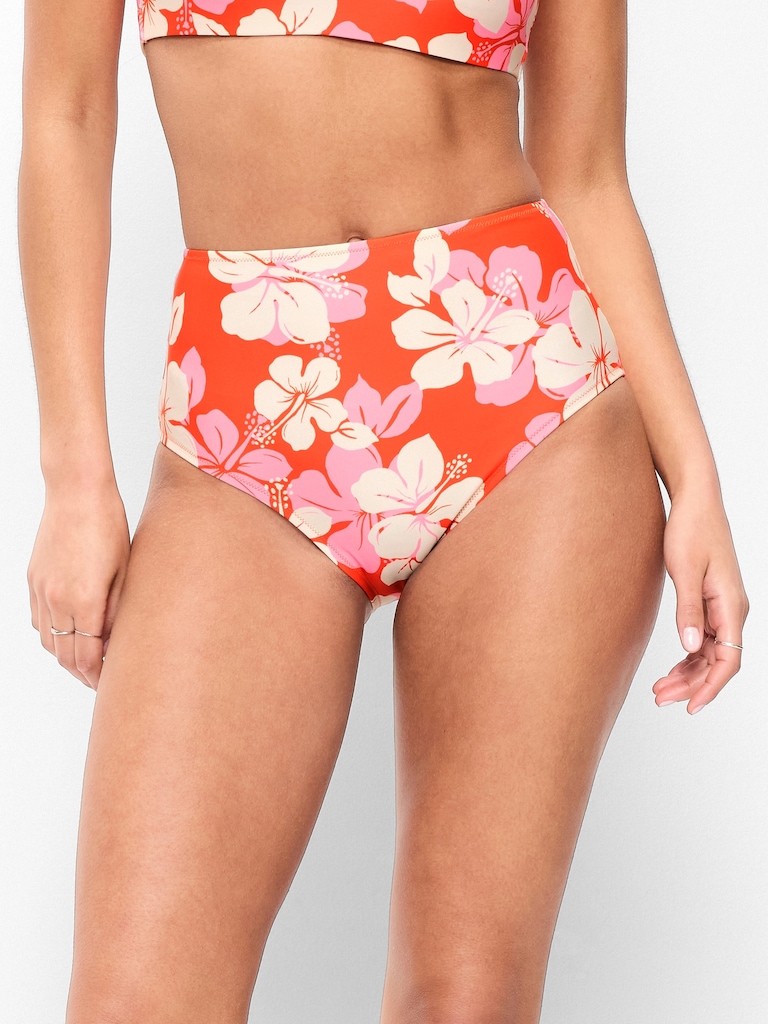 High-Waisted Printed Bikini Swim Bottoms