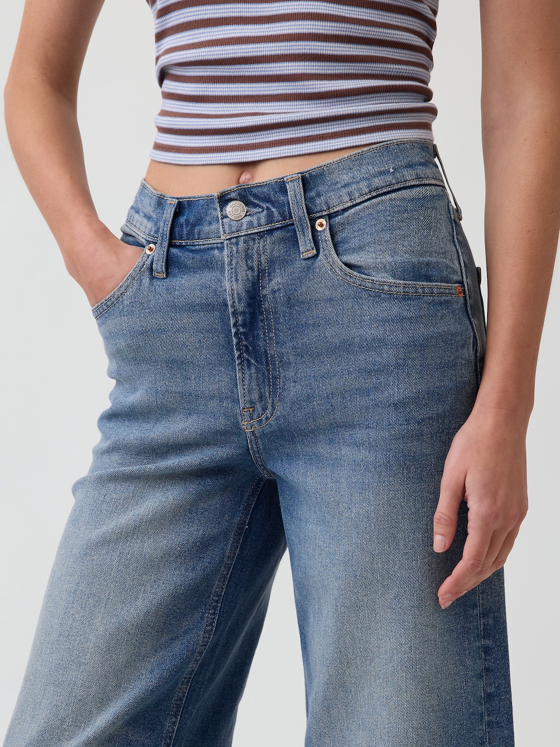 High Rise Stride Wide-Leg Ankle Jeans