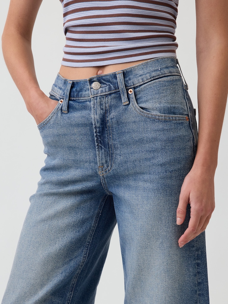 High Rise Stride Wide-Leg Ankle Jeans